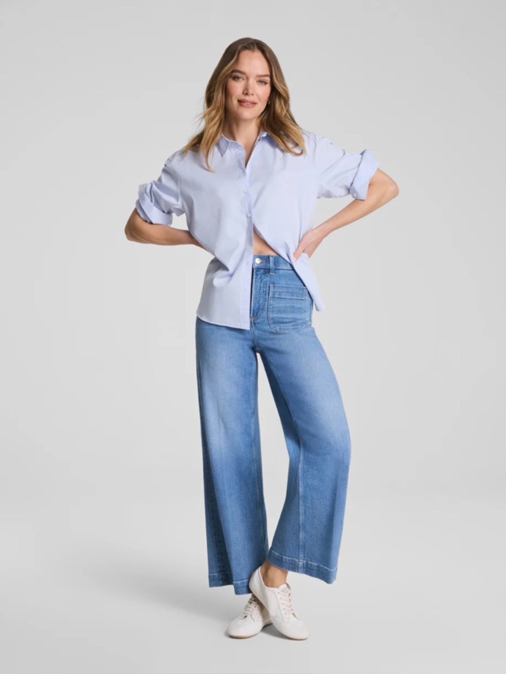 Spanx shape Cropped Wide Leg Jeans with Patch Pockets M nwt